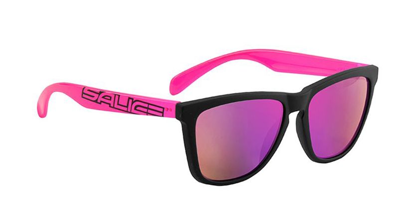 Sonnenbrille schwarz fuchsia mit Glas in der Farbe violett