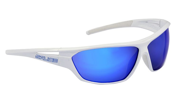 Sonnenbrille  weiss mit Glas in der Farbe blau