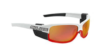 Sonnenbrille  weiss-rot mit Glas in der Farbe rot,  Brillenglas Quattro e  Brillenglas transparent