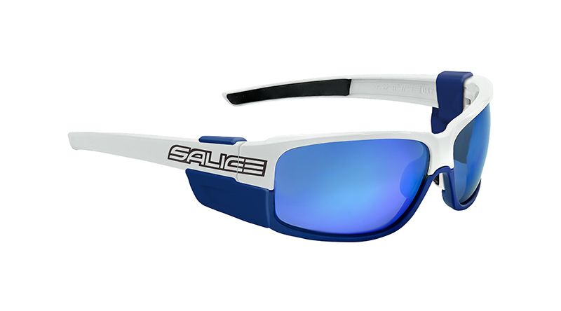 Sonnenbrille  weiss-blau mit Glas in der Farbe blau,  Brillenglas Quattro e  Brillenglas transparent