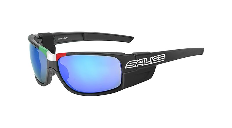Sonnenbrille  schwarz italia mit Glas in der Farbe blau,  Brillenglas RWX e  Brillenglas transparent