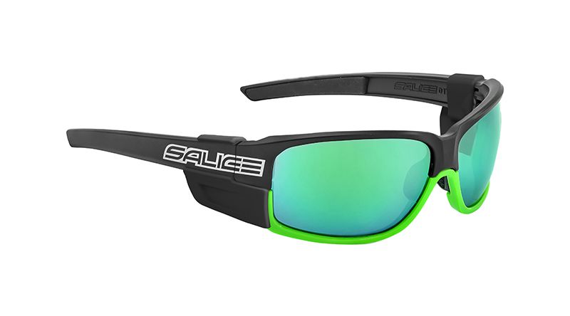 Sonnenbrille  schwarz-grün mit Glas in der Farbe grün,  Brillenglas Quattro e  Brillenglas transparent