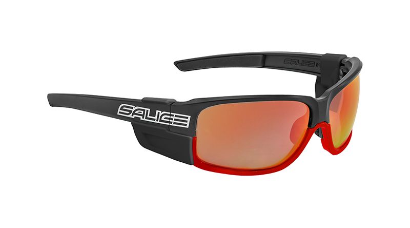 Sonnenbrille  schwarz-rot mit Glas in der Farbe rot,  Brillenglas Quattro e  Brillenglas transparent