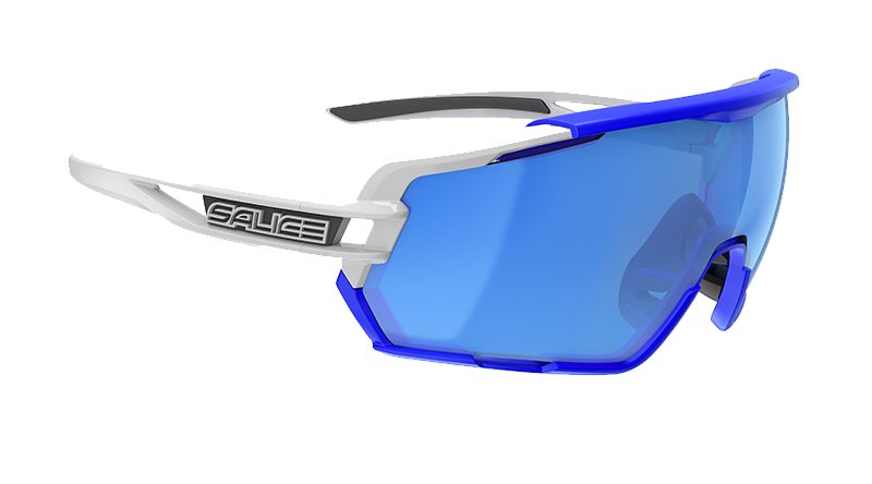 Sonnenbrille  weiss-blau mit Glas in der Farbe blau