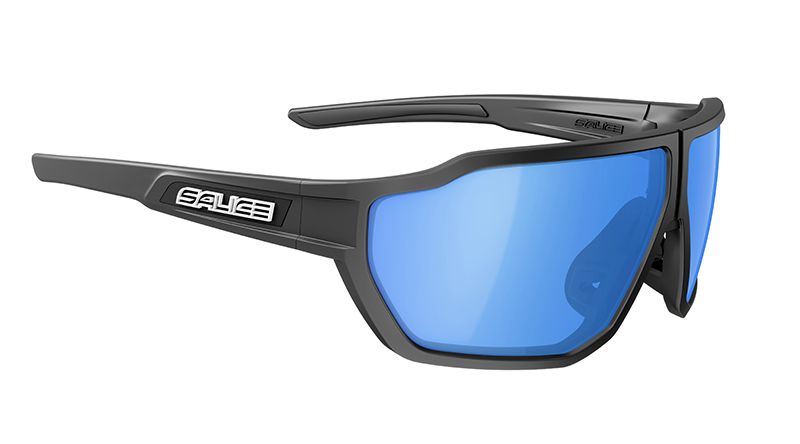 Sonnenbrille  schwarz mit Glas in der Farbe blau