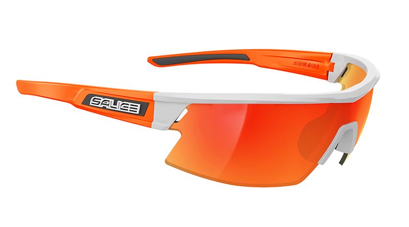 Sonnenbrille  weiss orange mit Glas in der Farbe rot