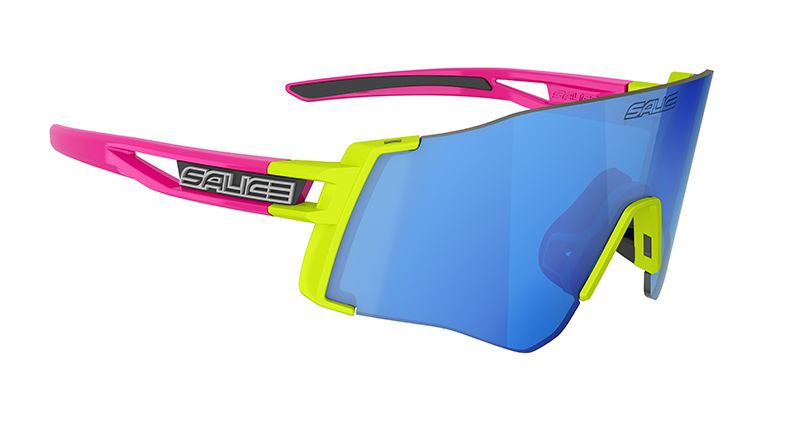 Sonnenbrille  lime-fuchsia mit Glas in der Farbe blau