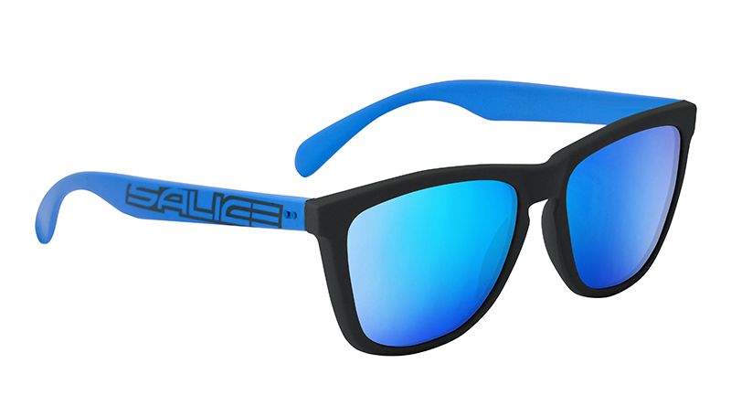 Sonnenbrille  schwarz-blau mit Glas in der Farbe blau