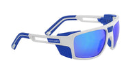 Sonnenbrille  weiss mit Glas in der Farbe blau