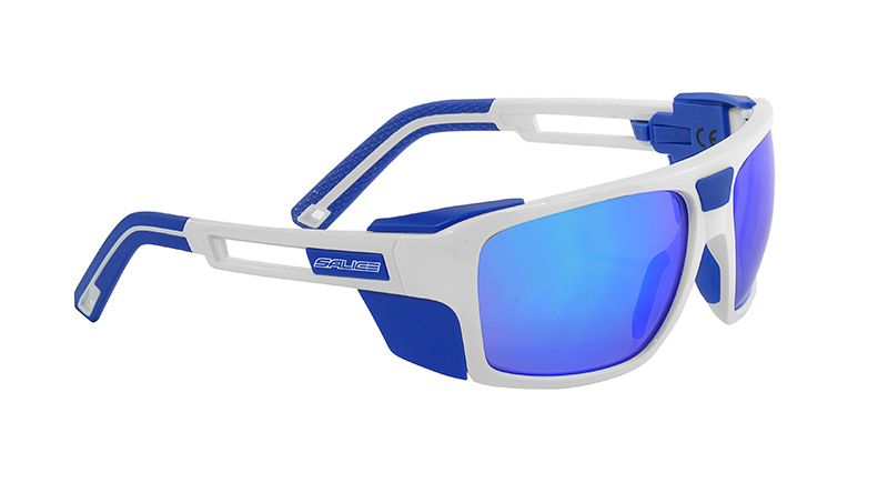 Sonnenbrille  weiss mit Glas in der Farbe blau